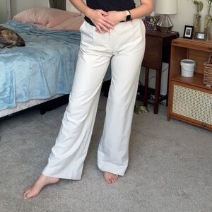 Zara women's medium M pleated dress pants wide leg high waisted ivory cream